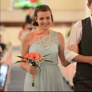 Blue bridesmaid dress.